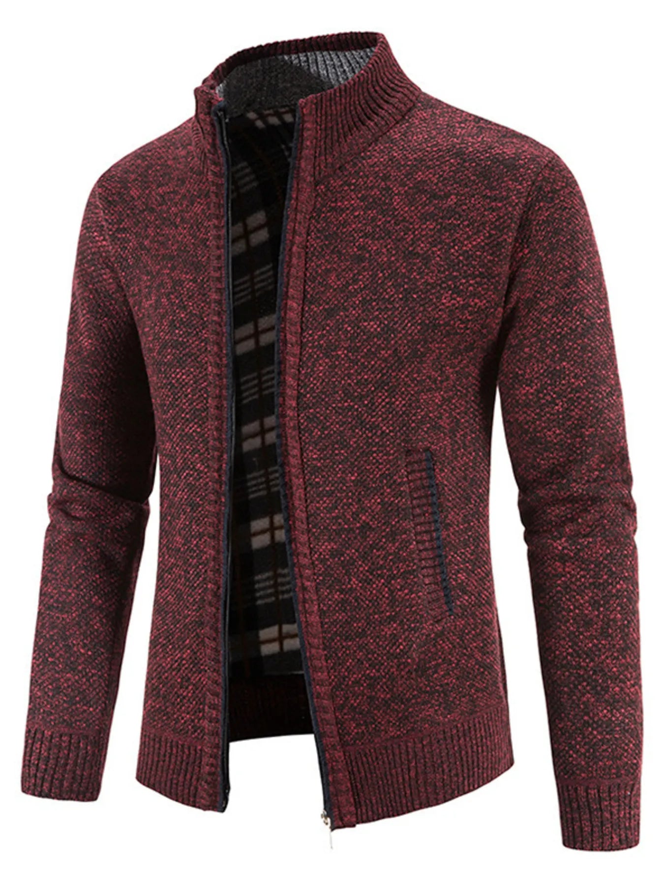 Men's Plus Size Zip-Up Long Sleeve Cardigan