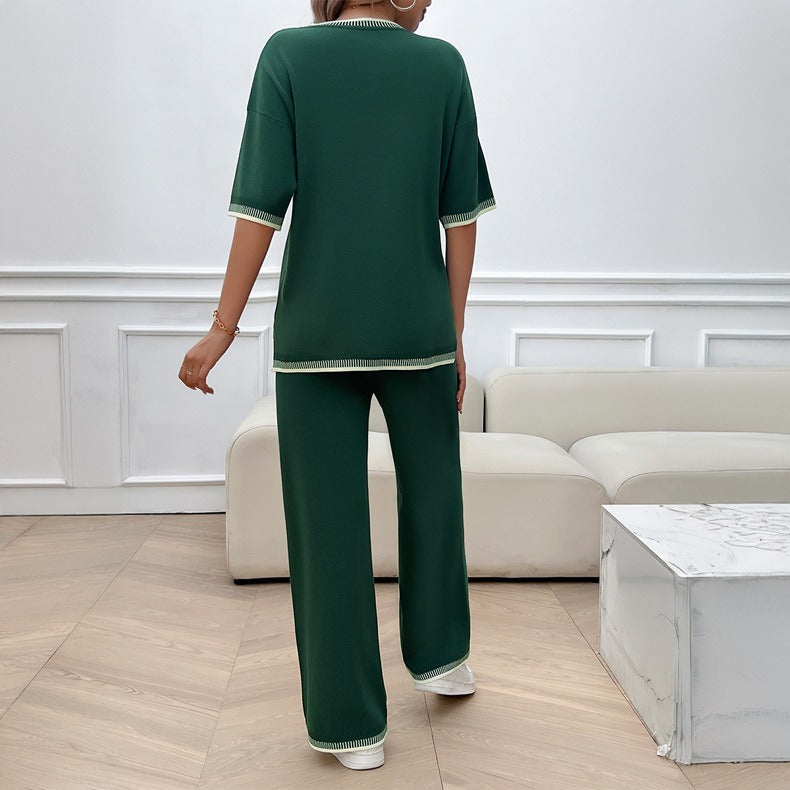 European and American women's spring and summer casual temperament sweater and pants set