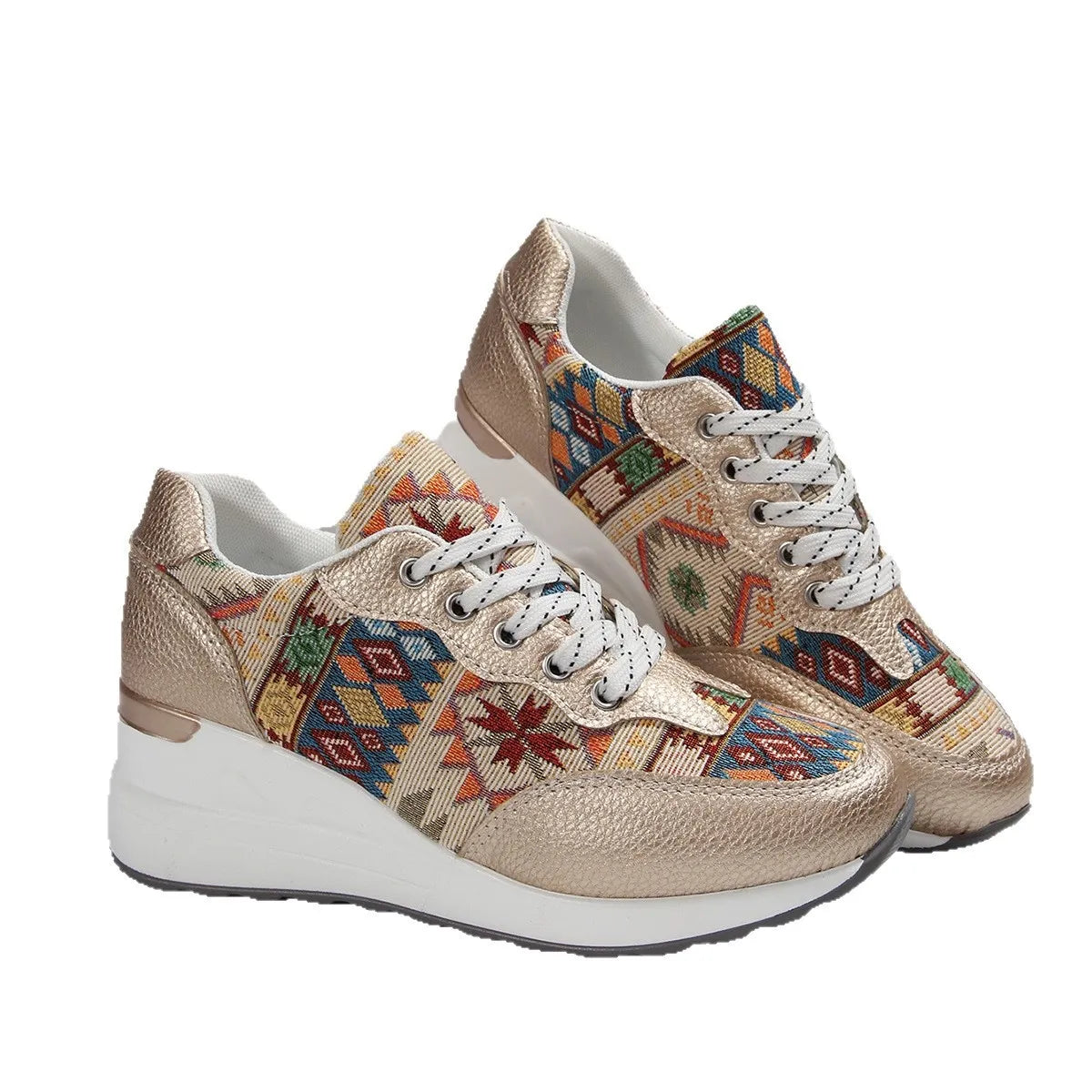 Geometric Lace Up Wedge Sneakers