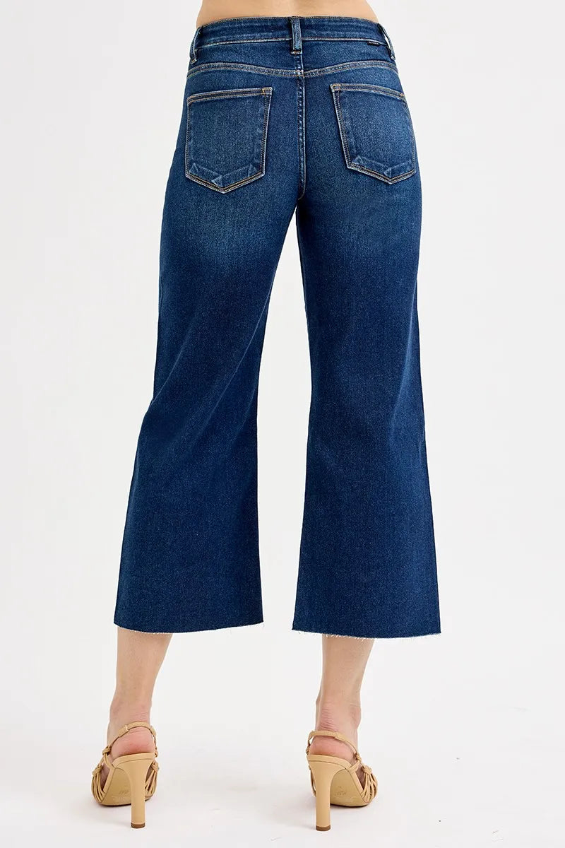 RISEN Full Size Tummy Control High Rise Crop Wide Jeans Plus Size