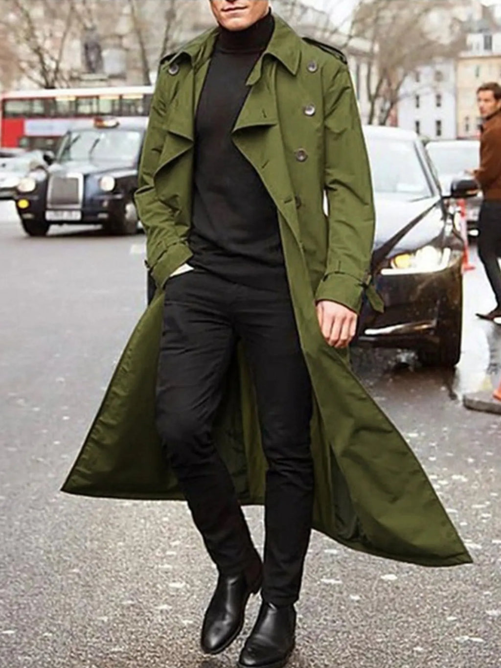 Men's Long Sleeve Longline Trench Coat