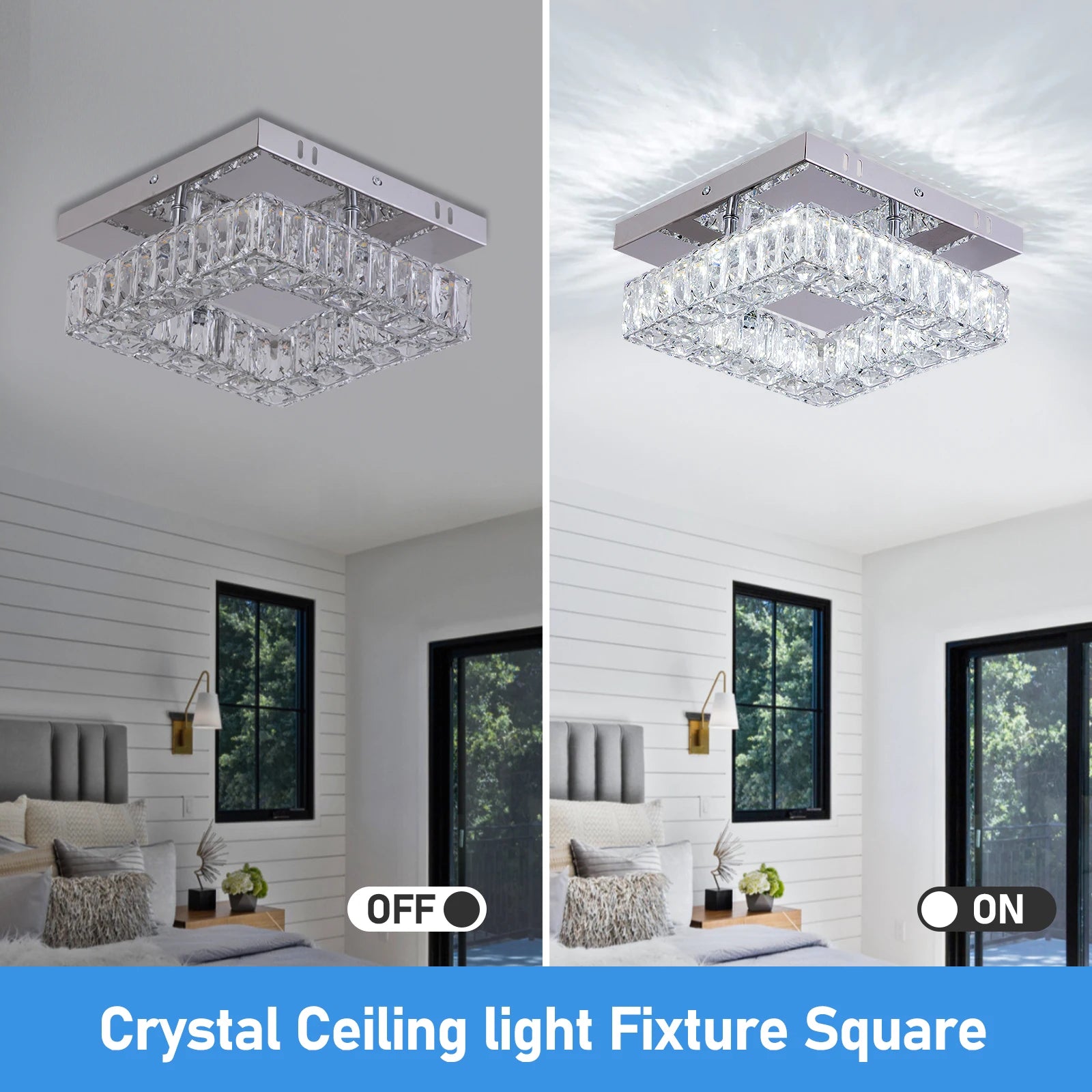 K9 Crystal 3-Color Changeable LED Ceiling Light Modern Home Kitchen Bar Chandelier AC for Small Spaces-Bedroom/Kitchen Ceiling