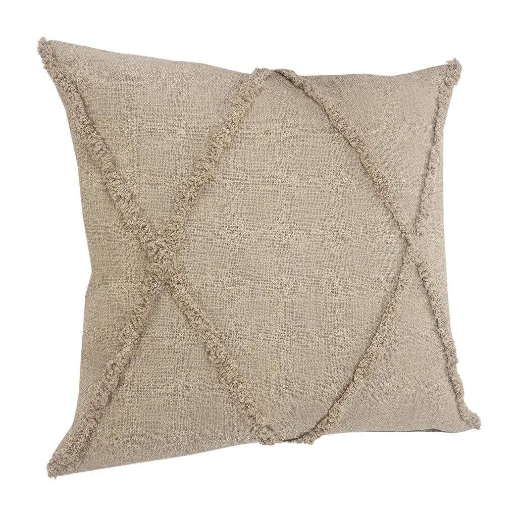 HMS Set of Two Taupe and Brown Diamond Cotton Throw Pillow with Fringes Decorative & Stylish for Home or Office