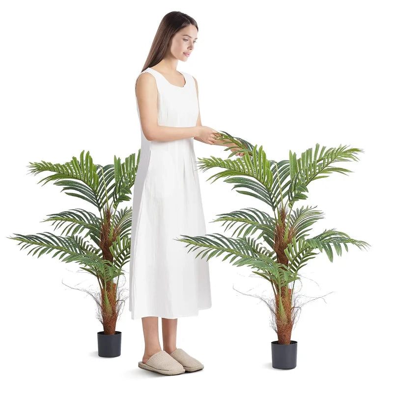 4 FT Tall Artificial Palm Tree Secure PE Material Anti-Tip Tilt Protection Indoor/Outdoor Home Office Warehouse Decor