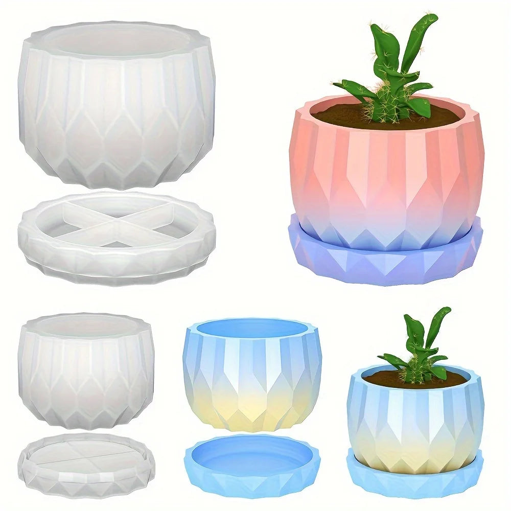Pair Resin Silicone Molds Heat Curing Fashion Designed Creating Concrete Pots Plates Well Vases Multiple Facets Home Garden