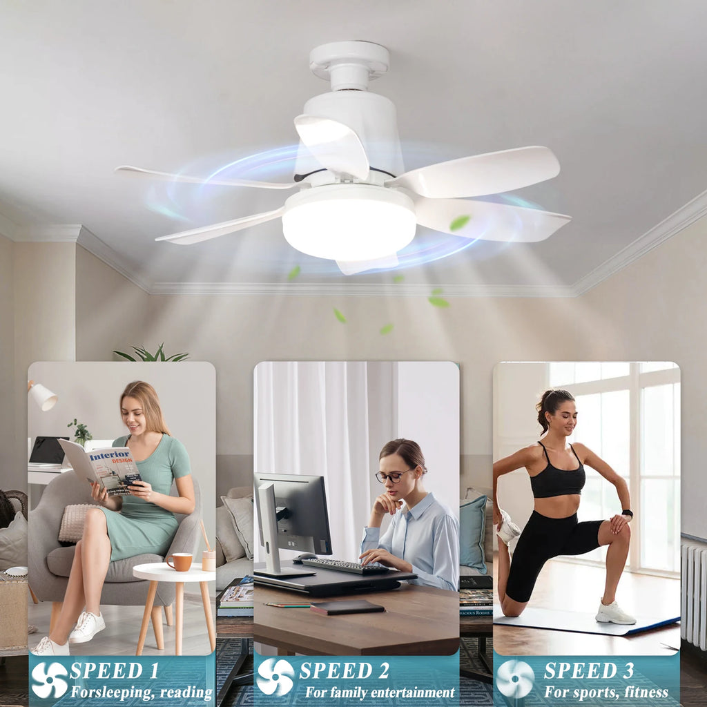 Ceiling Led Fan Light Moving Head Intelligent Dimming E27 Fan Bulb Home Decor 360 Rotating Remote Control Modern Ceiling Fan