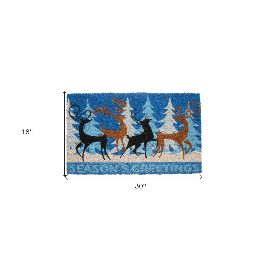 HMS 18\" X 30\" Blue Coir Deer Seasons Greetings Outdoor Holiday Door Mat Elegant Doormats for Home Use