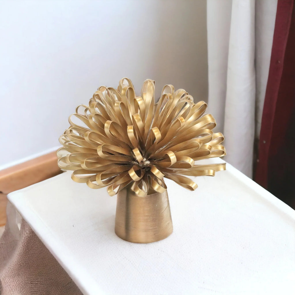 HMS 5\" Luxury Gold Metal Abstract Hand Painted Aluminium Sculpture Wall Home Decoration for Wedding Art Style Featuring Plant