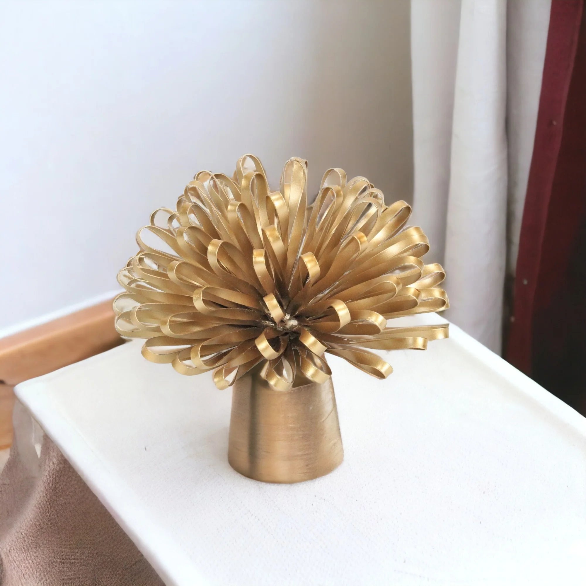 HMS 5\" Luxury Gold Metal Abstract Hand Painted Aluminium Sculpture Wall Home Decoration for Wedding Art Style Featuring Plant