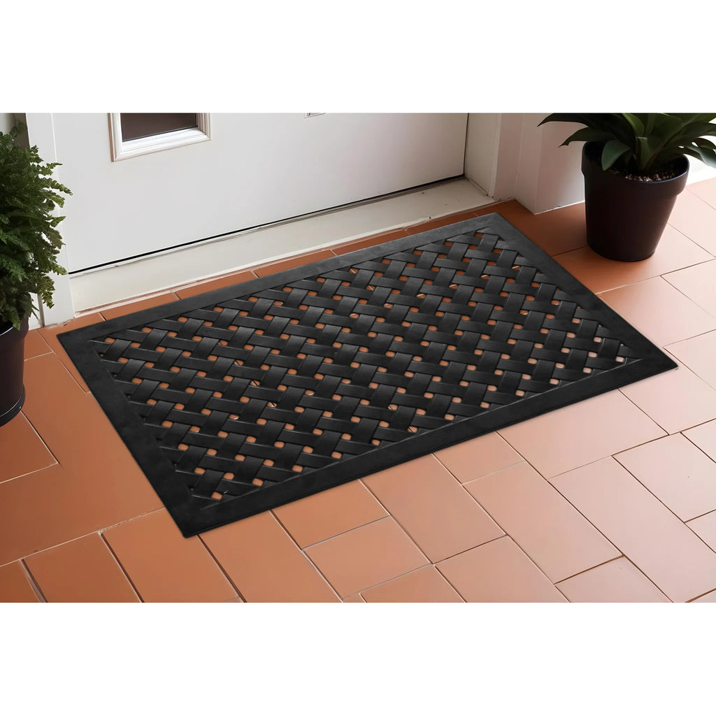 HMS Customizable 24\" X 36\" Black Rubber Weave Outdoor Door Mat for Bathroom Bedroom Art Construction for Home Decorative