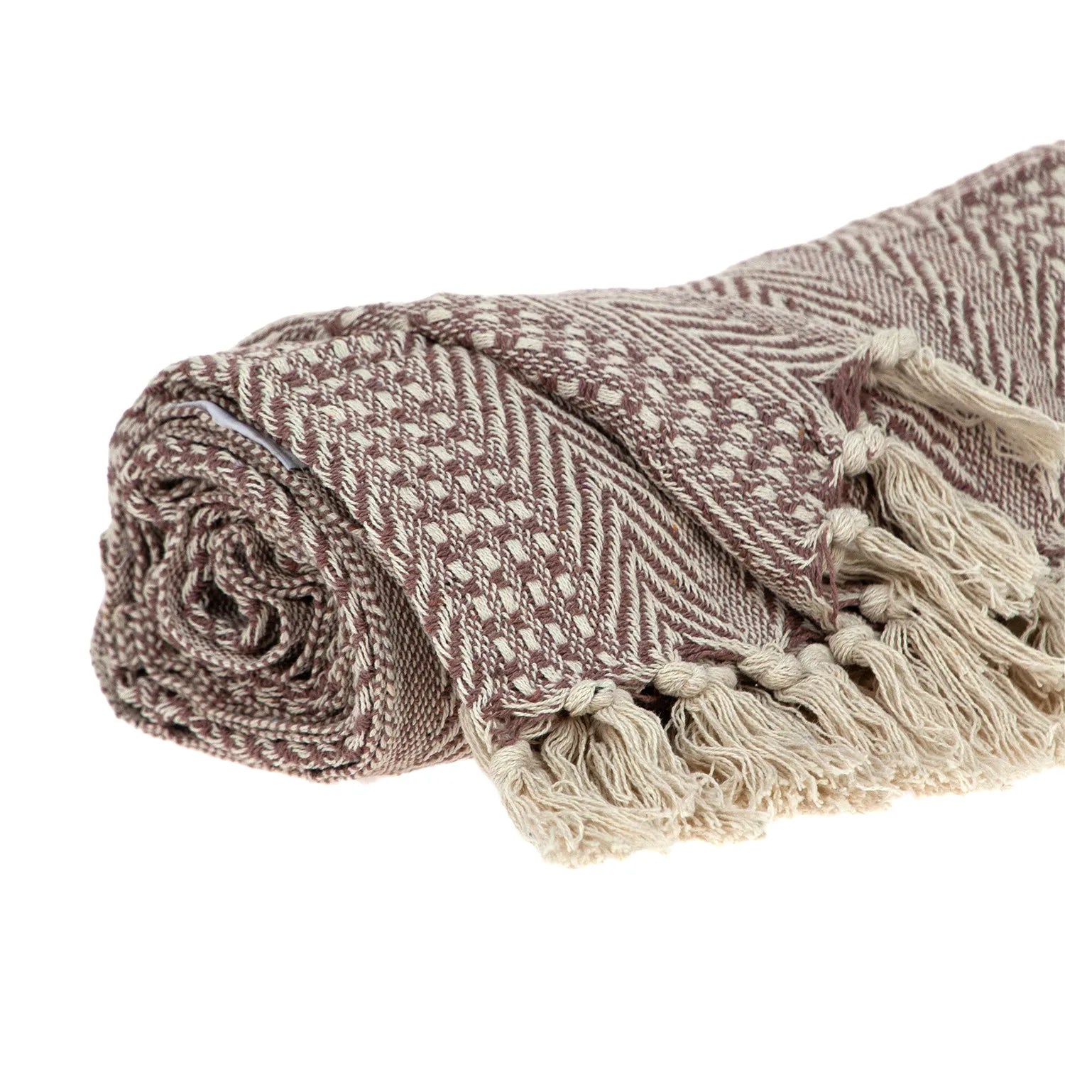 HMS Brown and Beige Woven Herringbone Handloomed Throw for Home Decor