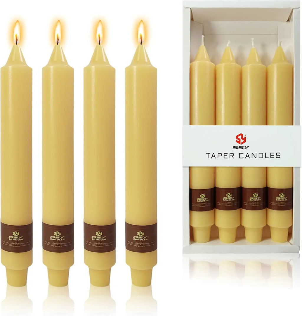 Ivory Taper Candles 9 Inch 4 Pack Fat Candle Taper Candles Smokeless Unscented Tall Candlesticks Home Decor Weddings