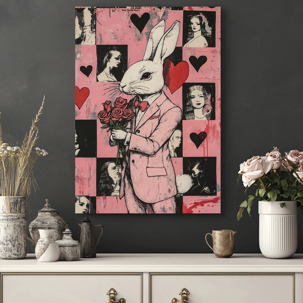 Cute White Brown Rabbit Canvas Wall Art-Easter Home Decoration Digital Printed Animal Paintings Murals Landscape for Indoor Use