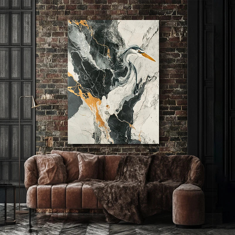 Animal Painting Wall Art: Mysterious and Quiet Black and White Bird Home Decoration Artworks for Living Rooms and Bedrooms