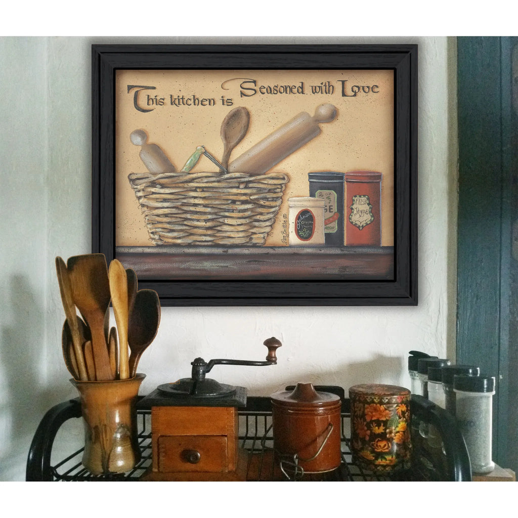 HMS Seasoned with for Love Black Framed Kitchen Wall Art Print Home Decor