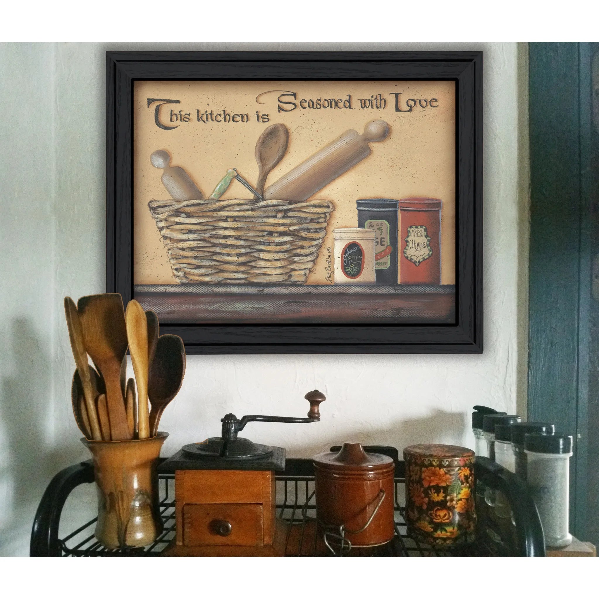 HMS Seasoned with for Love Black Framed Kitchen Wall Art Print Home Decor