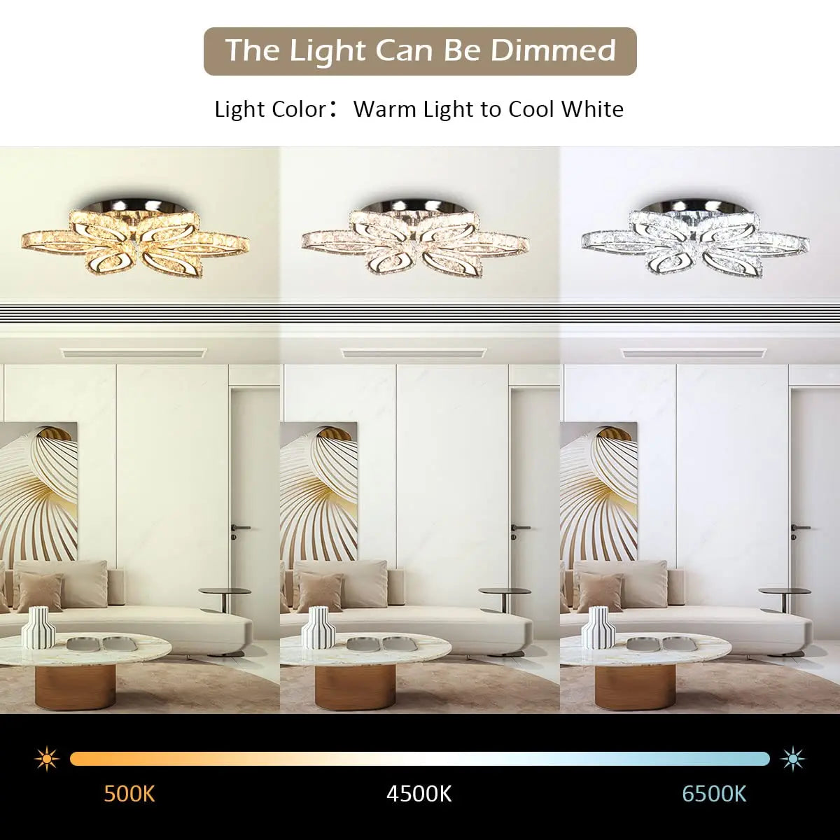 Modern K9 Crystal LED Ceiling Light Flower Design Remote Control Semi-Flush Mount for Home Office Bedroom for Middle-Sized Rooms