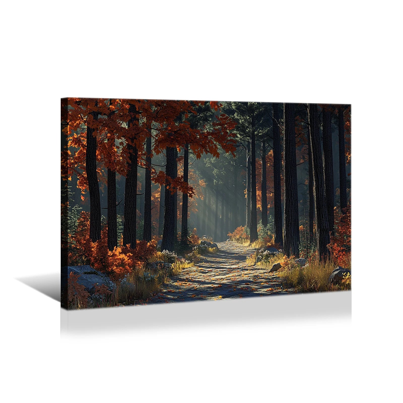 Canvas Murals: Autumn Red Forest Landscape Printing Decorative Artworks Suitable for Home Decoration As Gifts