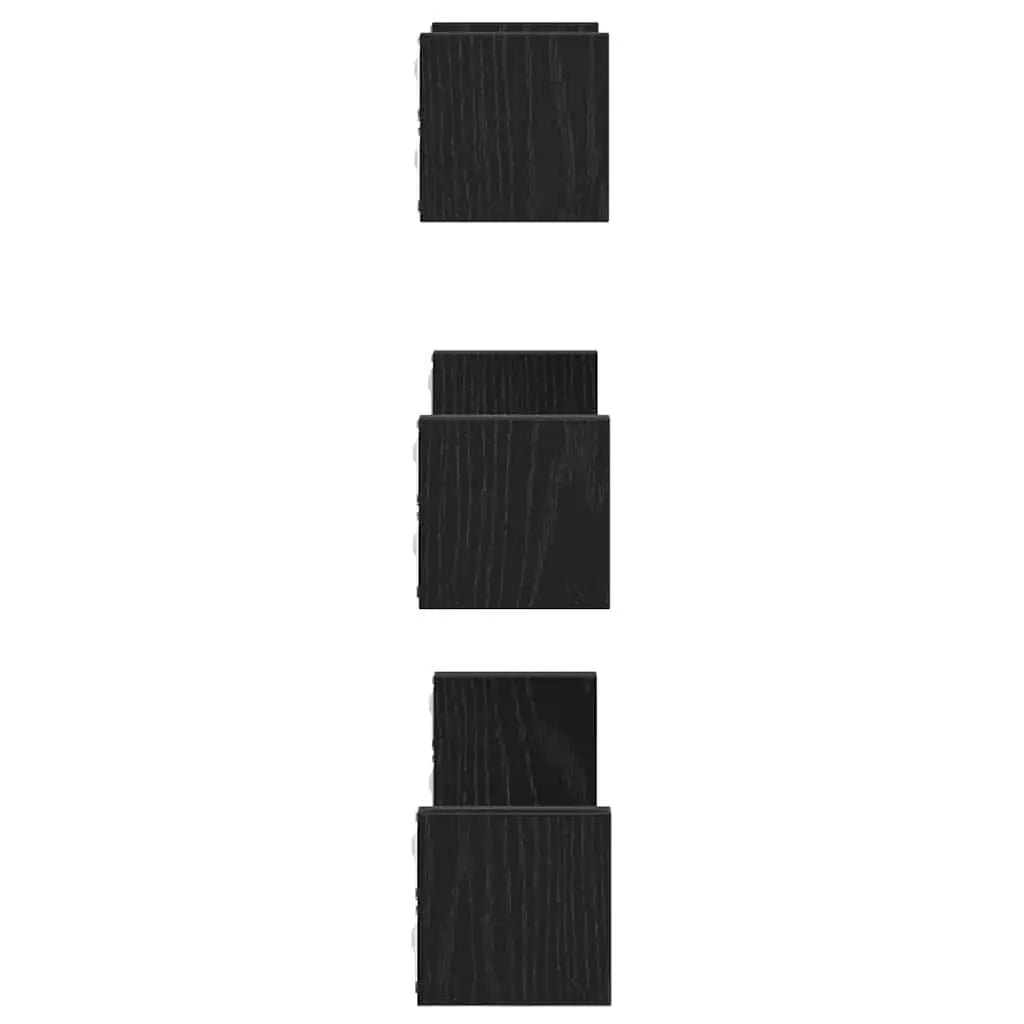 W2B VidaXL Single Wall Shelves 3-Piece Set Black Oak Engineered Wood for Home Storage Solution Bathroom Kitchen Floating Shelf