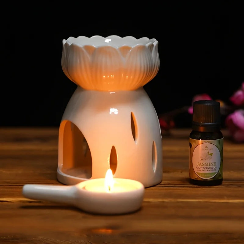 1 Set Ceramic Candle Burner and Essential Oil Diffuser, Suitable for Home Decoration and Gifts,Christmas and Warm Family Present