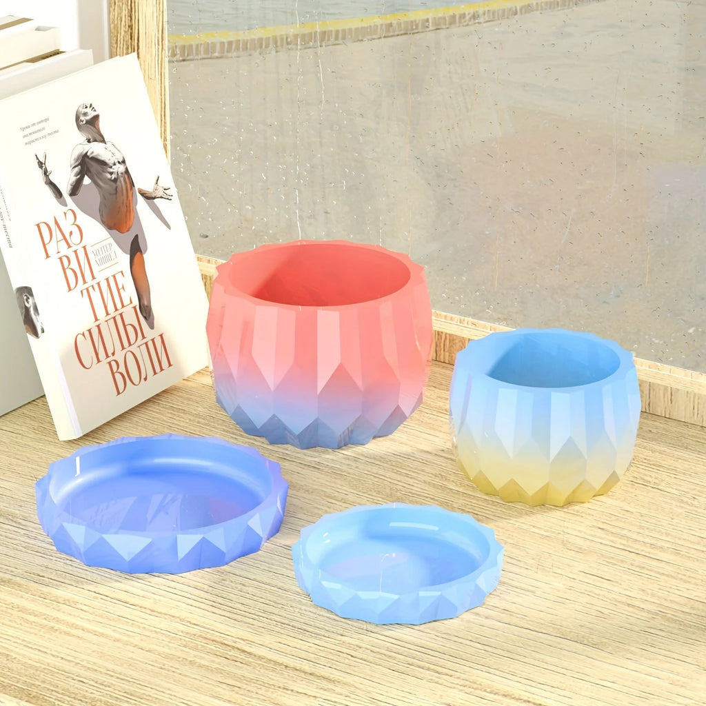 Pair Resin Silicone Molds Heat Curing Fashion Designed Creating Concrete Pots Plates Well Vases Multiple Facets Home Garden