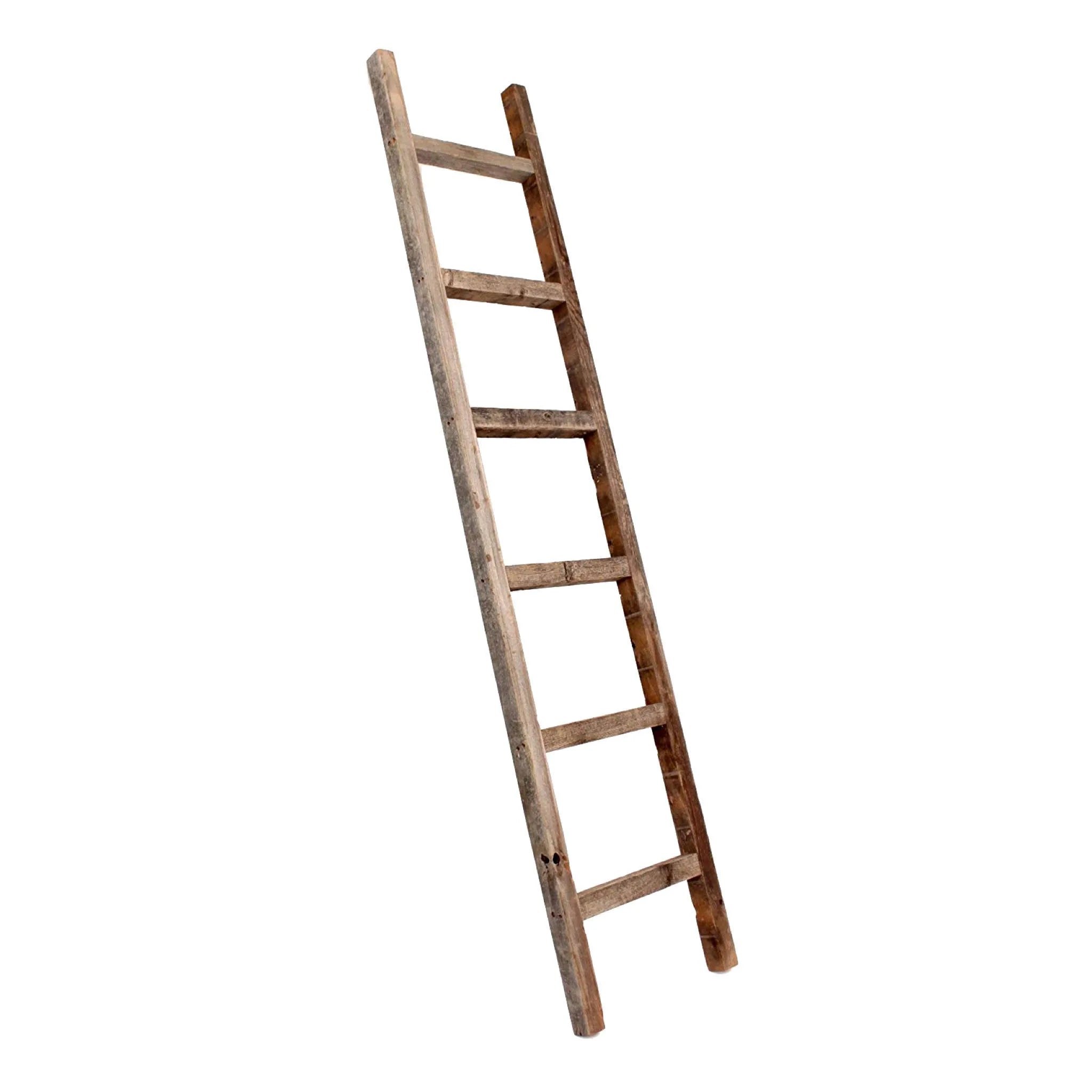 HMS 72\" Rustic Weathered Grey Wood Ladder Shelf Six-Step Home Furniture