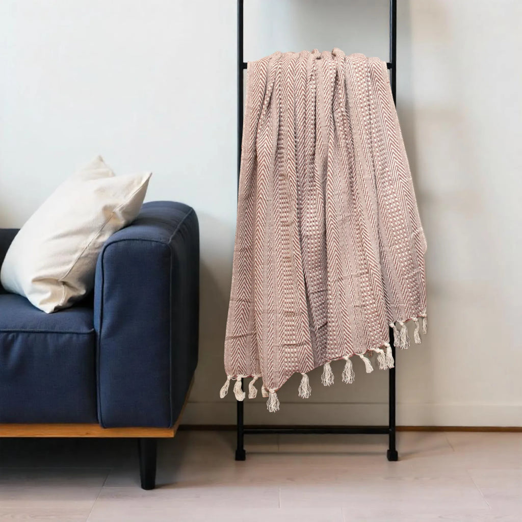 HMS Brown and Beige Woven Herringbone Handloomed Throw for Home Decor