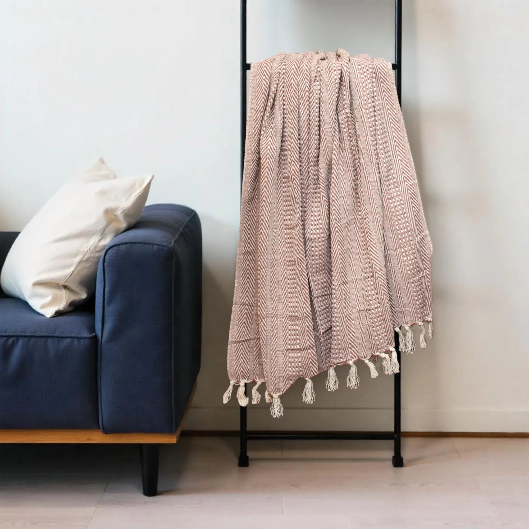 HMS Brown and Beige Woven Herringbone Handloomed Throw for Home Decor