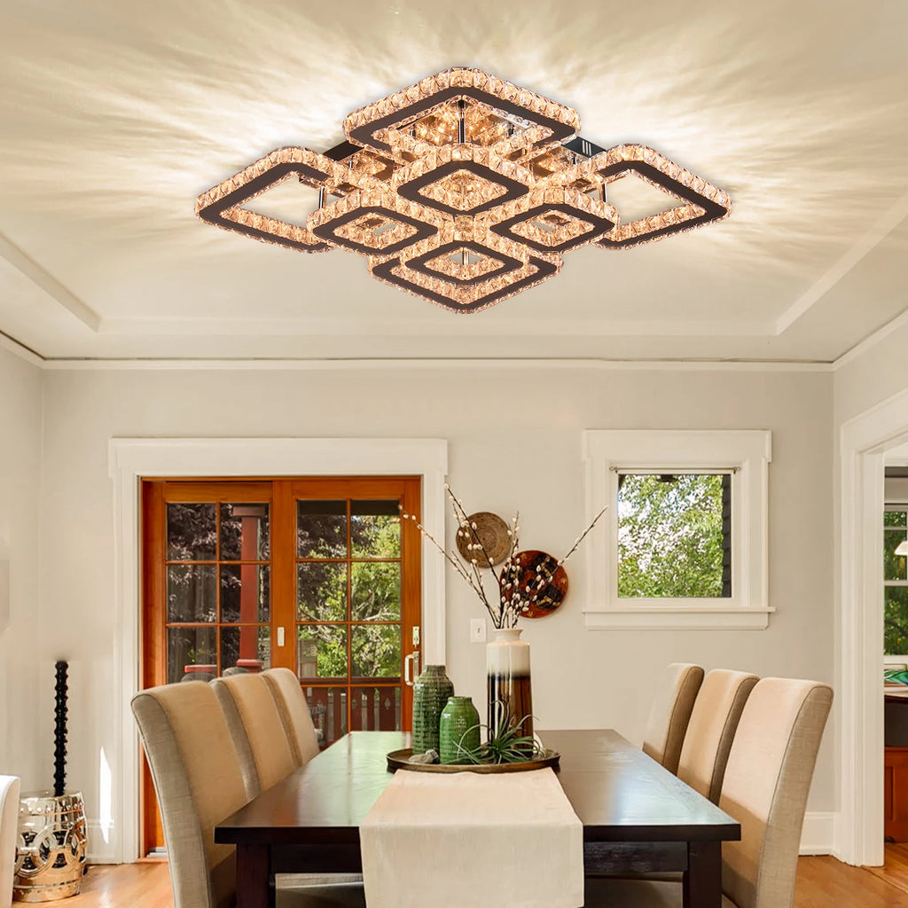 Multi-color Square Restaurant Ceiling Light Modern K9 Crystal LED Ceiling Light Chandelier for Home