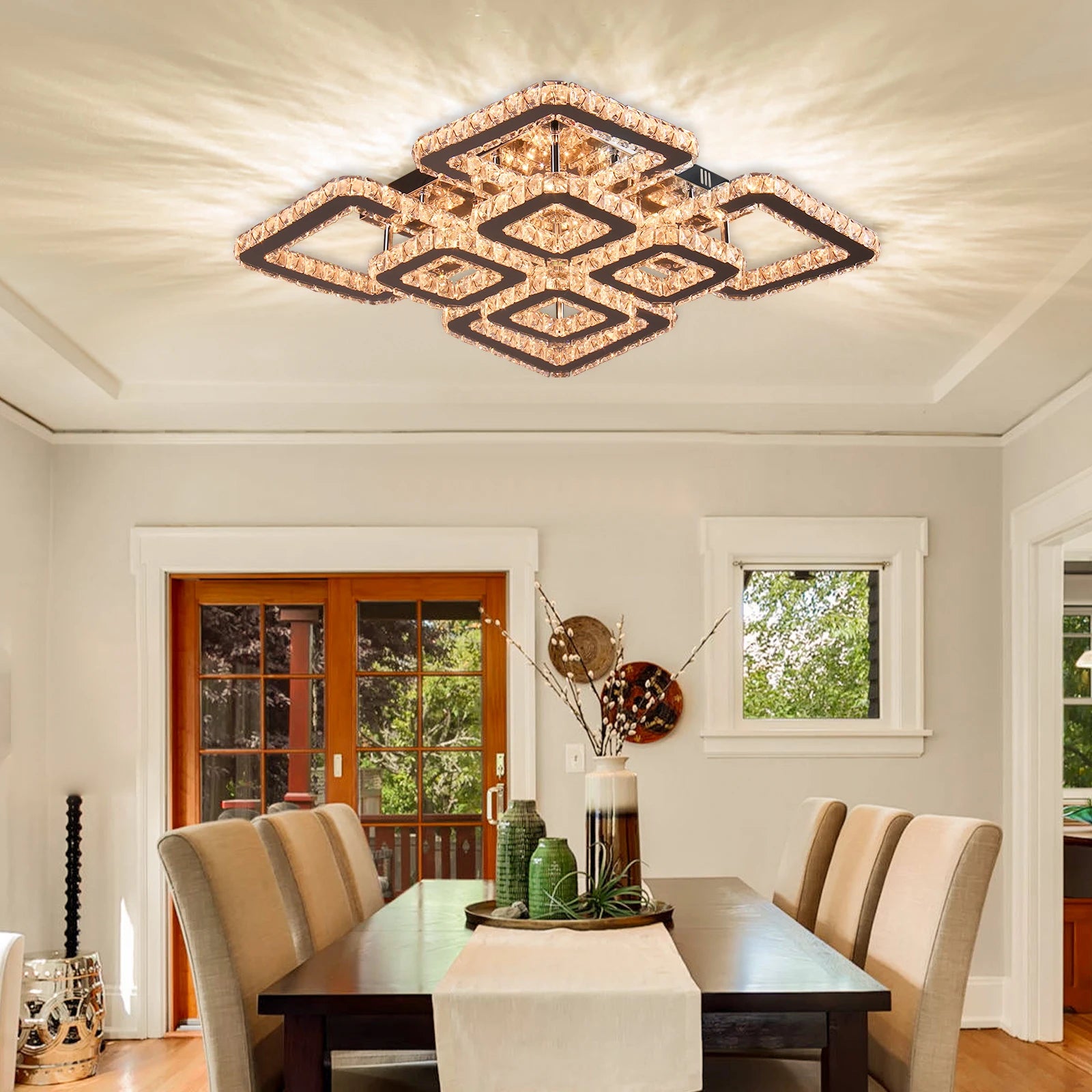 Multi-color Square Restaurant Ceiling Light Modern K9 Crystal LED Ceiling Light Chandelier for Home