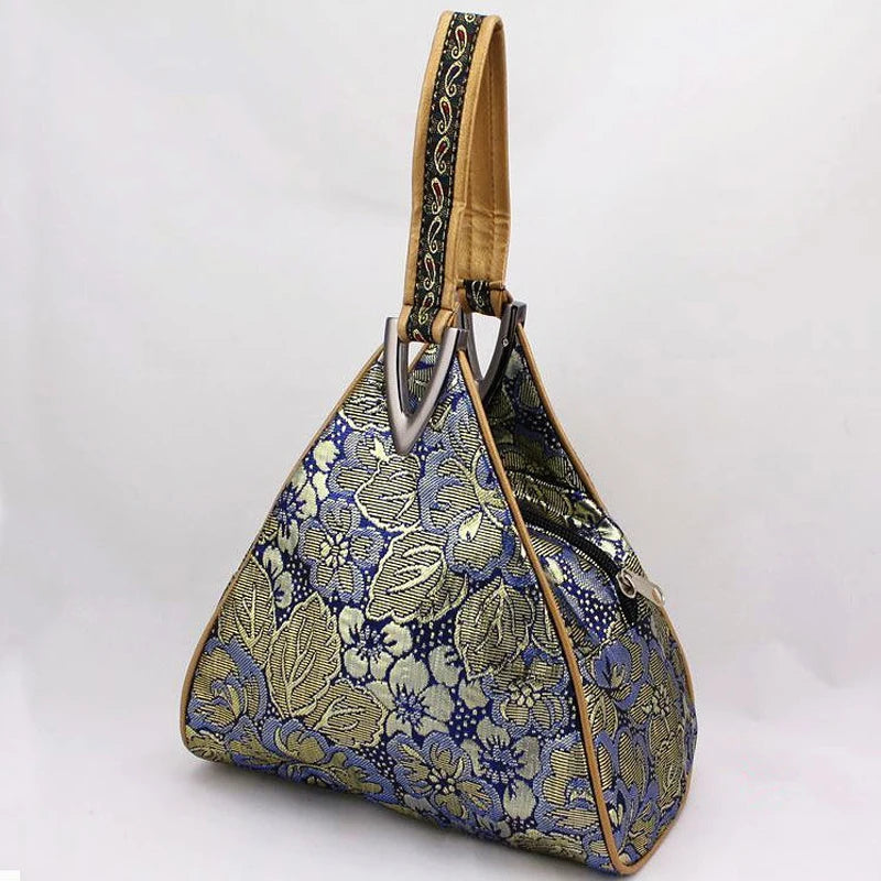Vintage Palace Flowers Bag Triangle Top Handle Fashion Bags Chic Lady Bag Fringe Tote Women's Handbags Purses Zipper