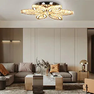 Modern K9 Crystal LED Ceiling Light Flower Design Remote Control Semi-Flush Mount for Home Office Bedroom for Middle-Sized Rooms