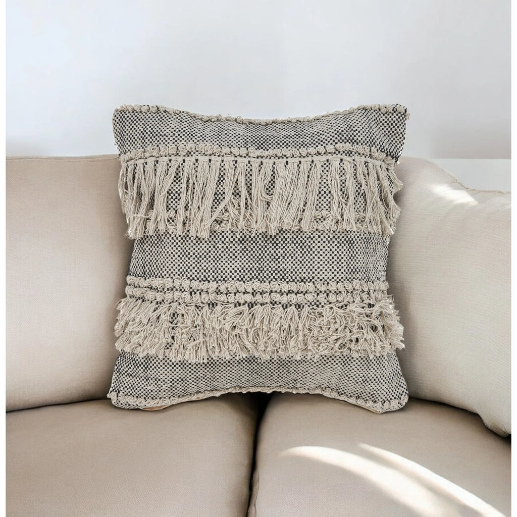 HMS Luxury 20\" Off-White Black Cotton Throw Pillow Modern Square Cushion with Candy Pattern for Living Room Sofa Home Bedding