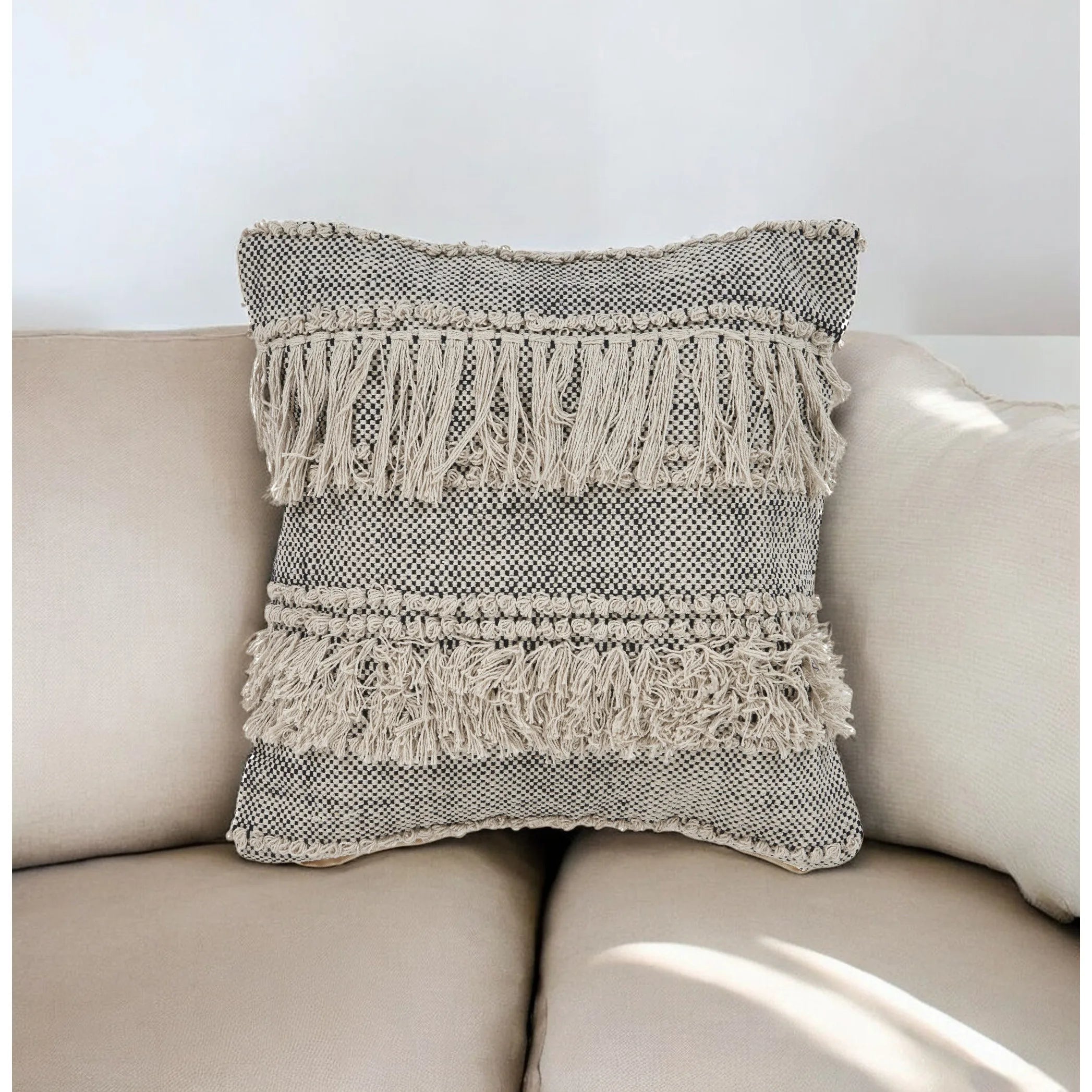 HMS Luxury 20\" Off-White Black Cotton Throw Pillow Modern Square Cushion with Candy Pattern for Living Room Sofa Home Bedding