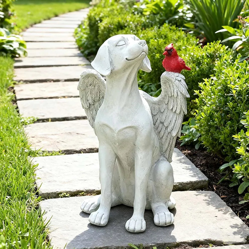 White Dog Sculpture, Peaceful Sleeping Puppy Figurine, Garden Decor for Outdoor Patio, Home Decoration, Realistic Animal Statue