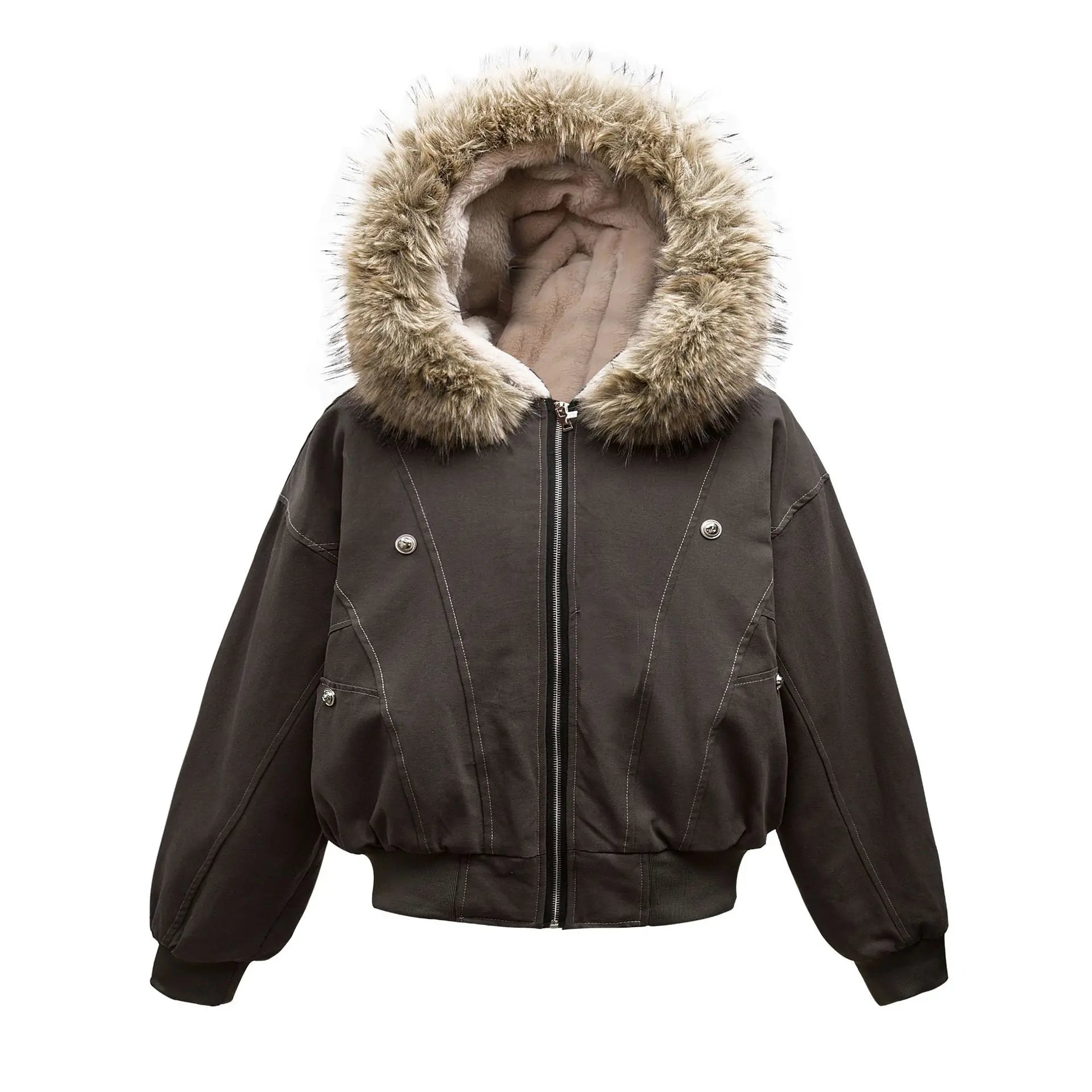 2025 Winter Unisex Trendy Brand Jacket Thick Cotton Digital Fleece Lining Fur Collar 100% Cotton New Arrival