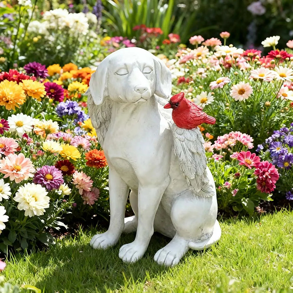 White Dog Sculpture, Peaceful Sleeping Puppy Figurine, Garden Decor for Outdoor Patio, Home Decoration, Realistic Animal Statue