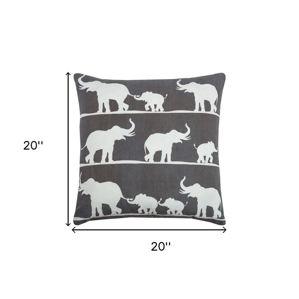 HMS 20\" Gray and White Elephant Design Cotton Throw Pillow-Decorative & Stylish Pillow for Home Decor