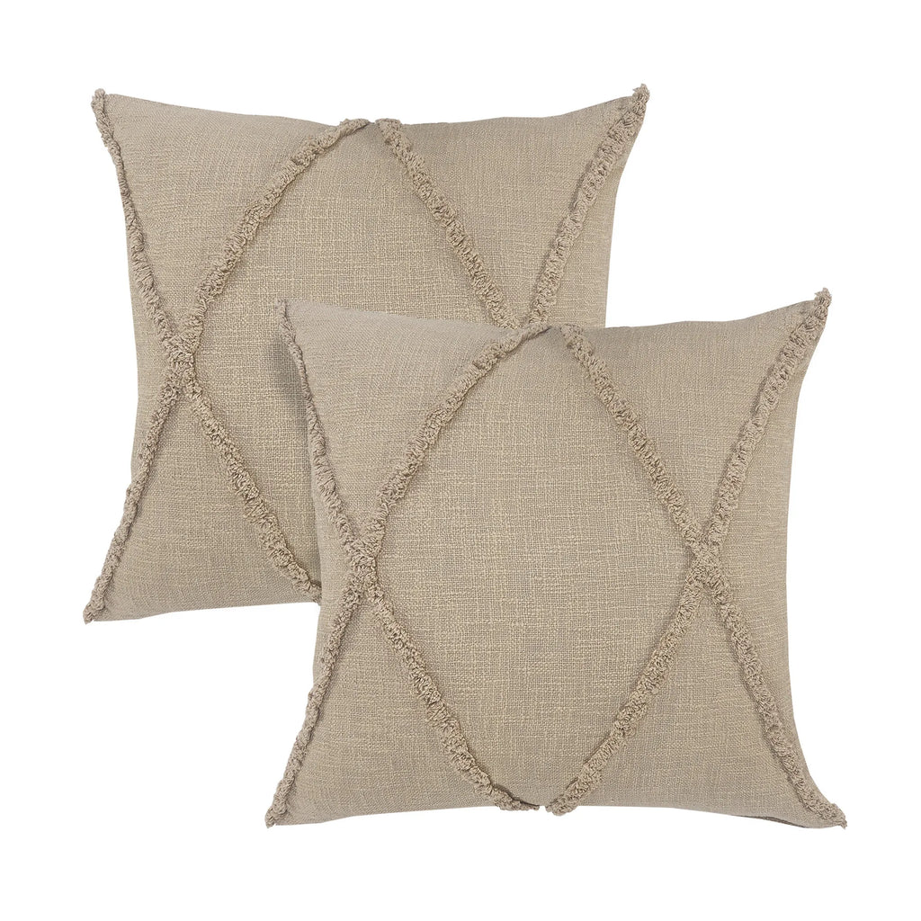 HMS Set of Two Taupe and Brown Diamond Cotton Throw Pillow with Fringes Decorative & Stylish for Home or Office