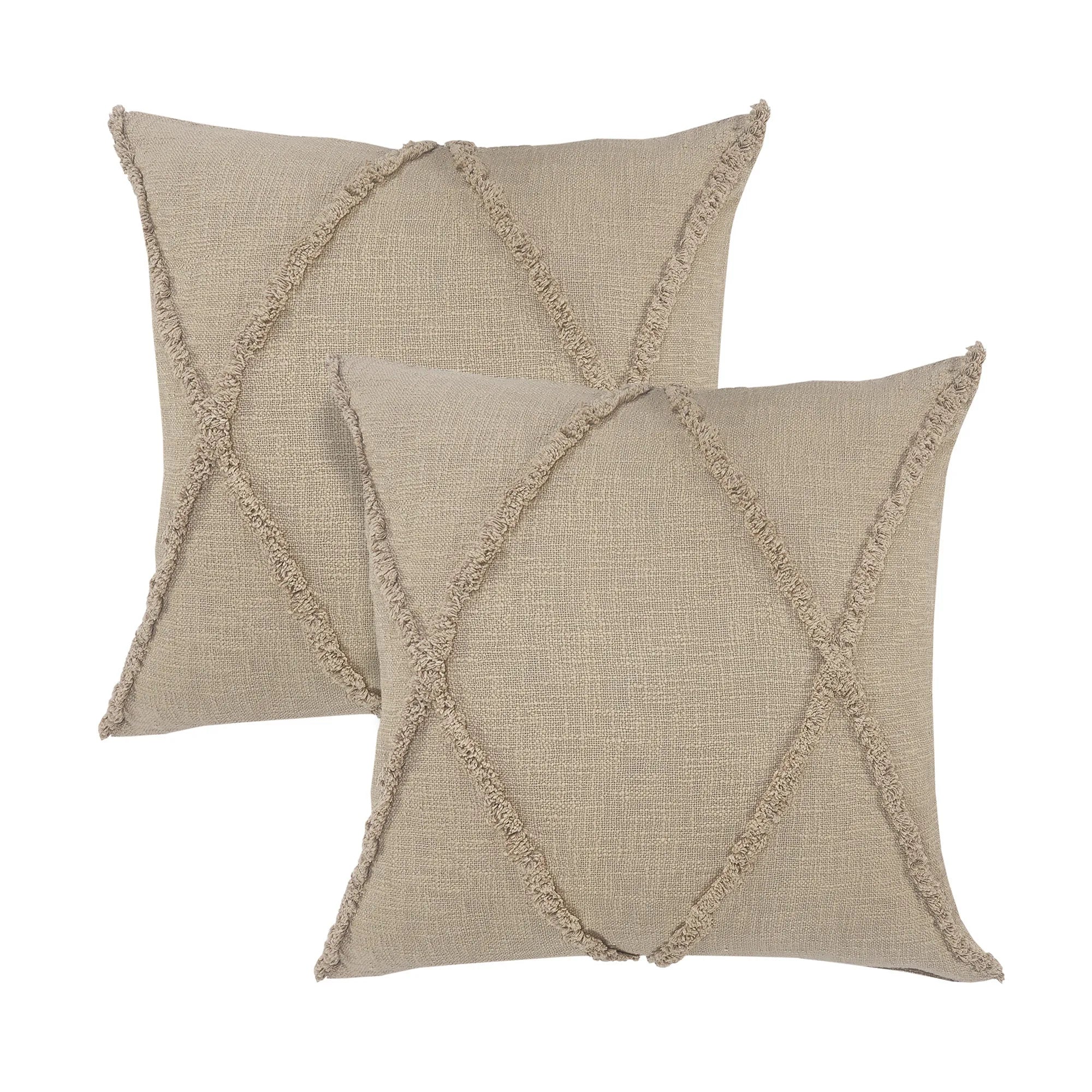 HMS Set of Two Taupe and Brown Diamond Cotton Throw Pillow with Fringes Decorative & Stylish for Home or Office