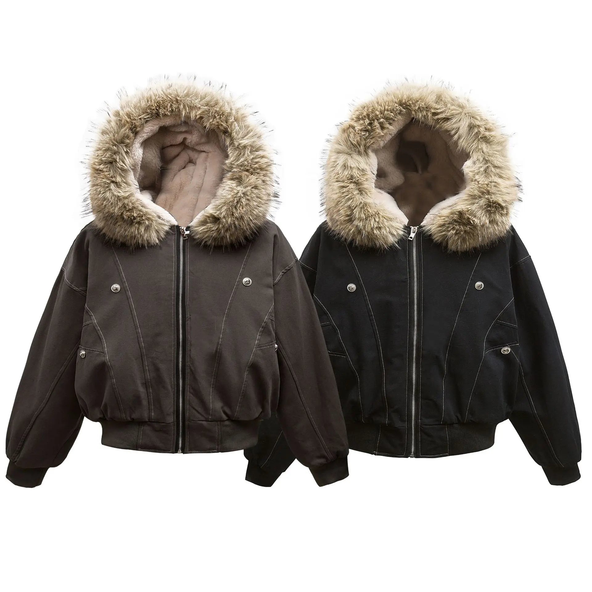 2025 Winter Unisex Trendy Brand Jacket Thick Cotton Digital Fleece Lining Fur Collar 100% Cotton New Arrival