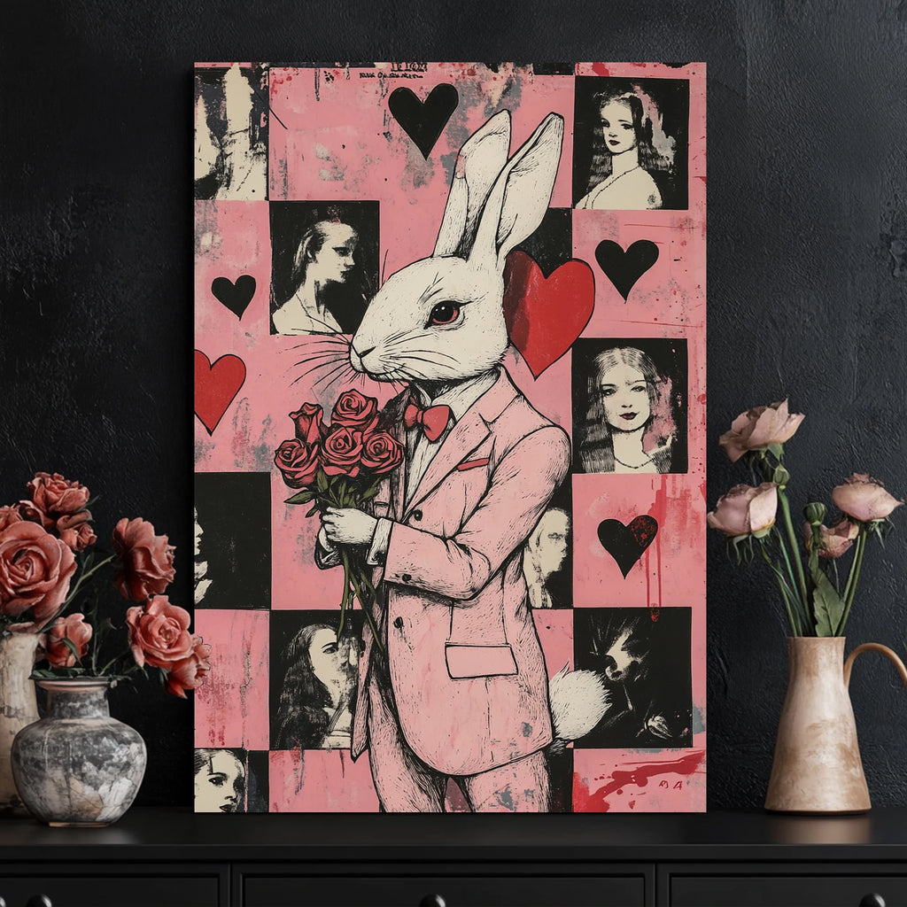 Cute White Brown Rabbit Canvas Wall Art-Easter Home Decoration Digital Printed Animal Paintings Murals Landscape for Indoor Use