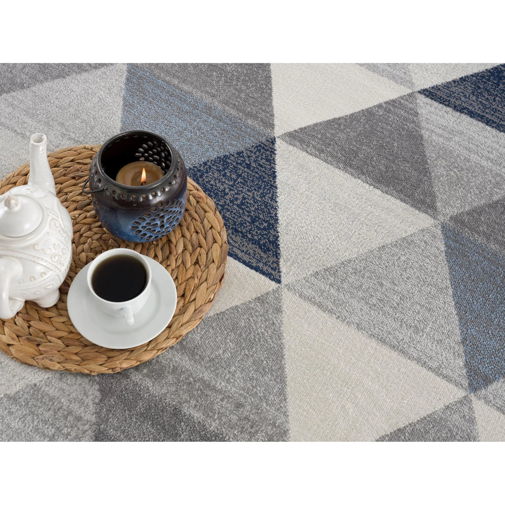HMS Modern 16' Geometric Runner Rug Blue Beige Gray Wool Jute Carpet Handmade Tufted Woven Anti-Slip for Home Prayer Washable
