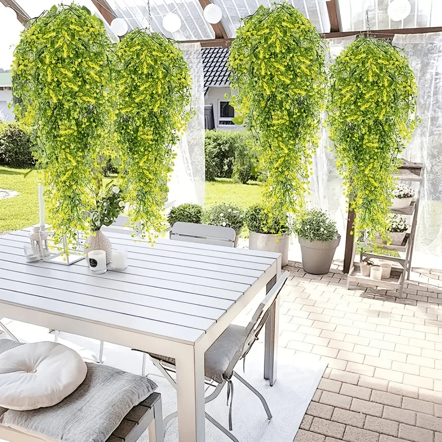 3pcs Golden Artificial Flowers 3pcs Golden Artificial Fake Flowers, Wall Mounted Hanging Home Decoration | Simulated Willows