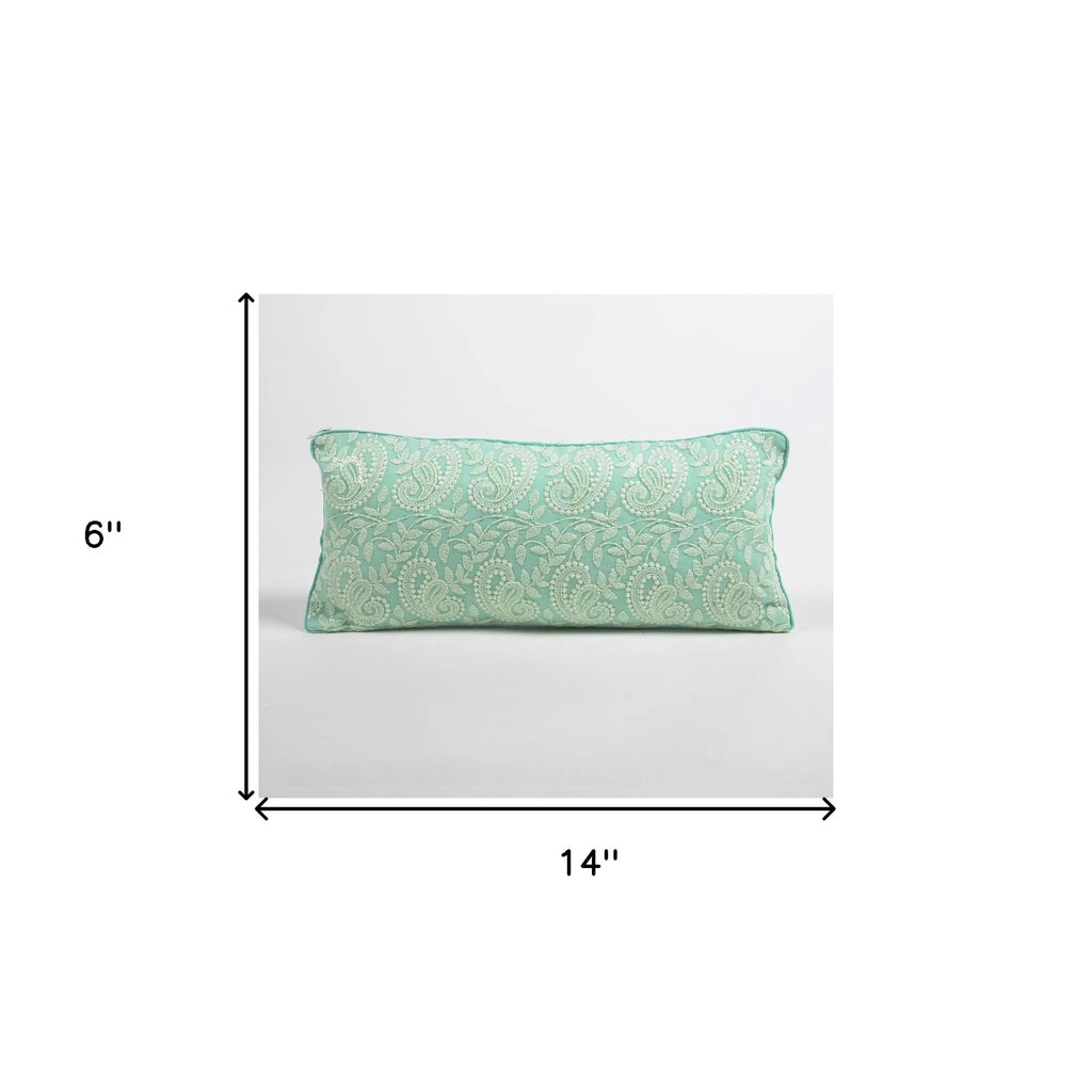 HMS 6\" X 14\" Blue Green Paisley Embroidered Cotton Throw Pillow Cover Elegant Towel for Home Decor