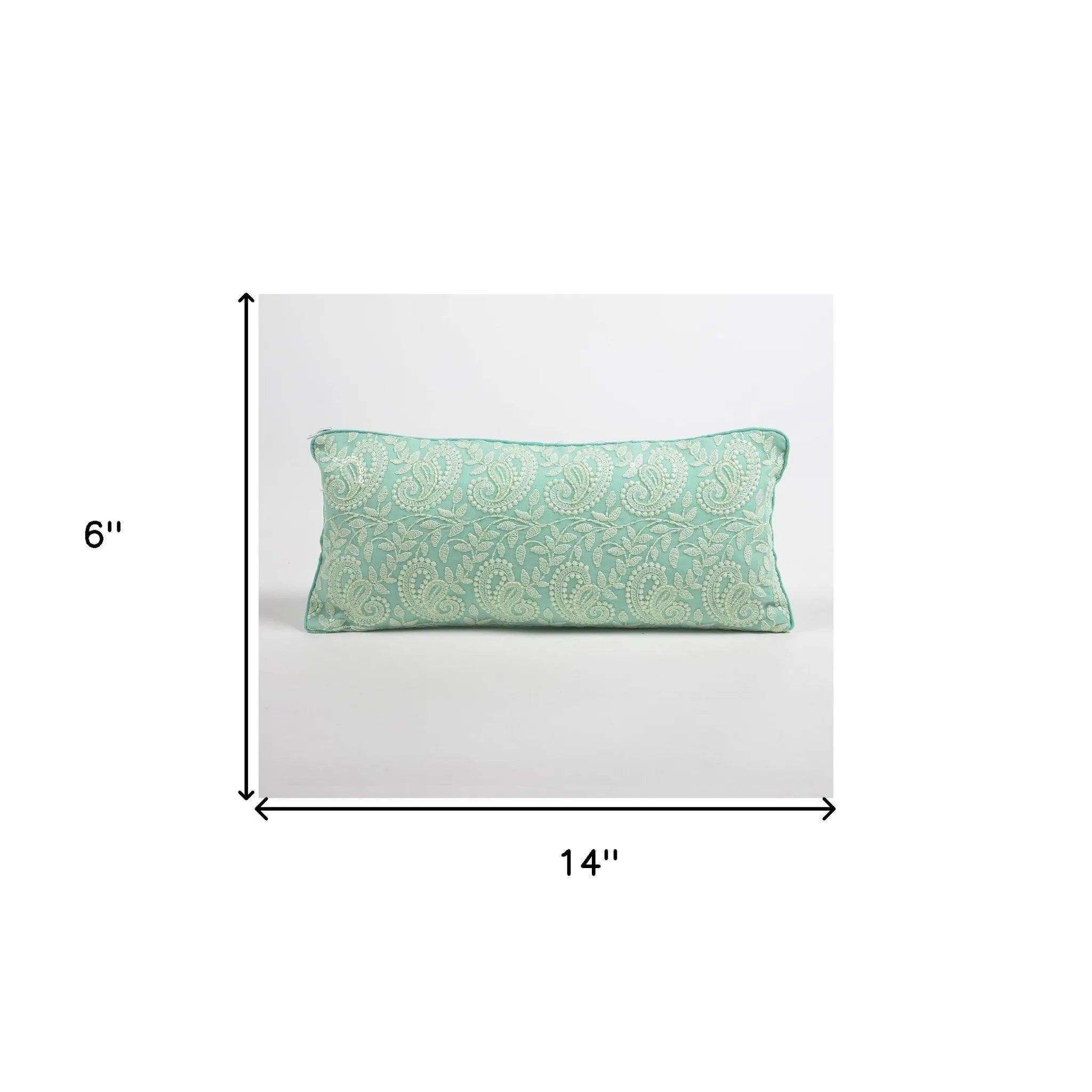 HMS 6\" X 14\" Blue Green Paisley Embroidered Cotton Throw Pillow Cover Elegant Towel for Home Decor