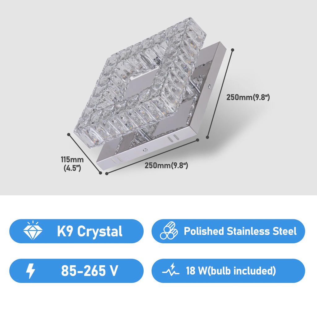 K9 Crystal 3-Color Changeable LED Ceiling Light Modern Home Kitchen Bar Chandelier AC for Small Spaces-Bedroom/Kitchen Ceiling