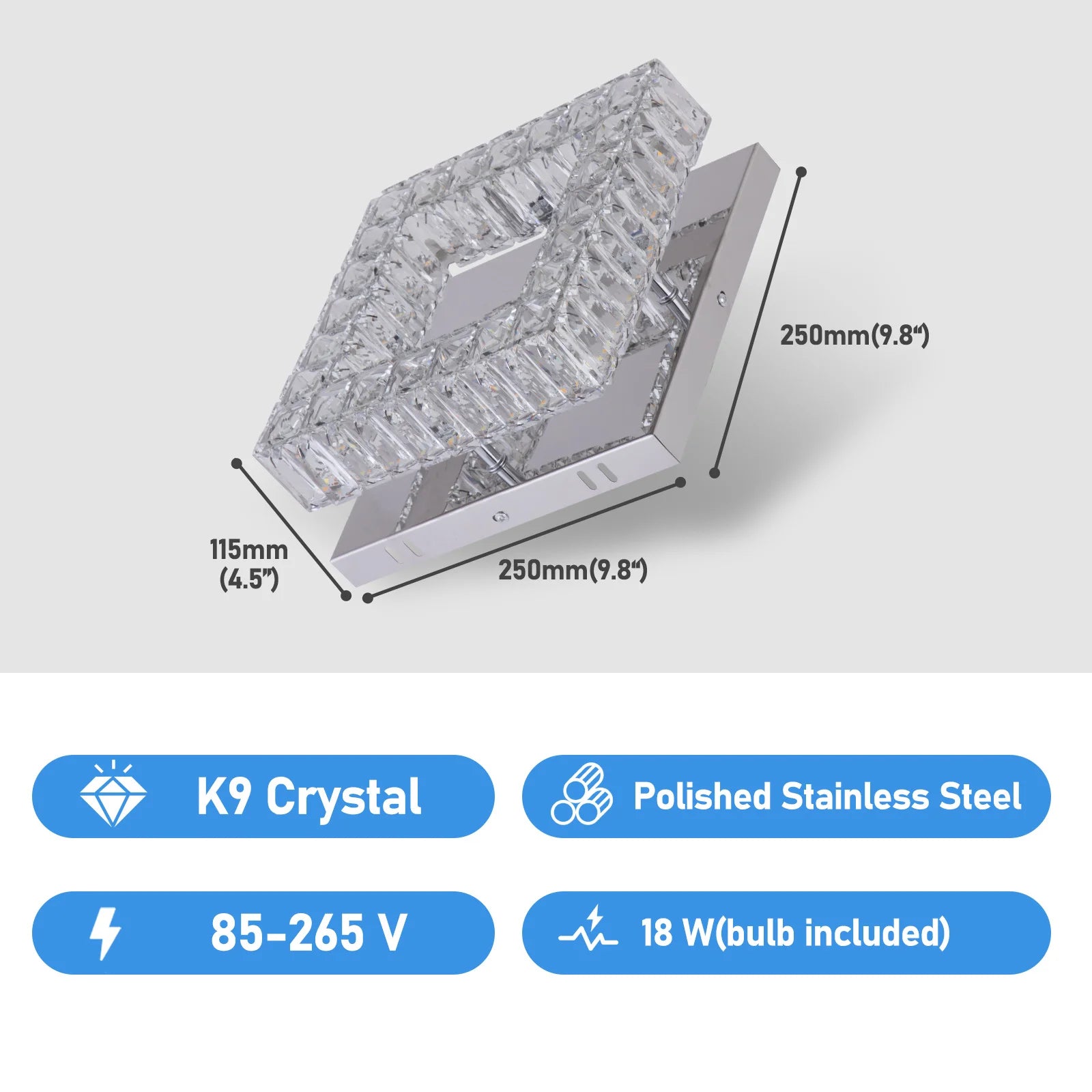 K9 Crystal 3-Color Changeable LED Ceiling Light Modern Home Kitchen Bar Chandelier AC for Small Spaces-Bedroom/Kitchen Ceiling