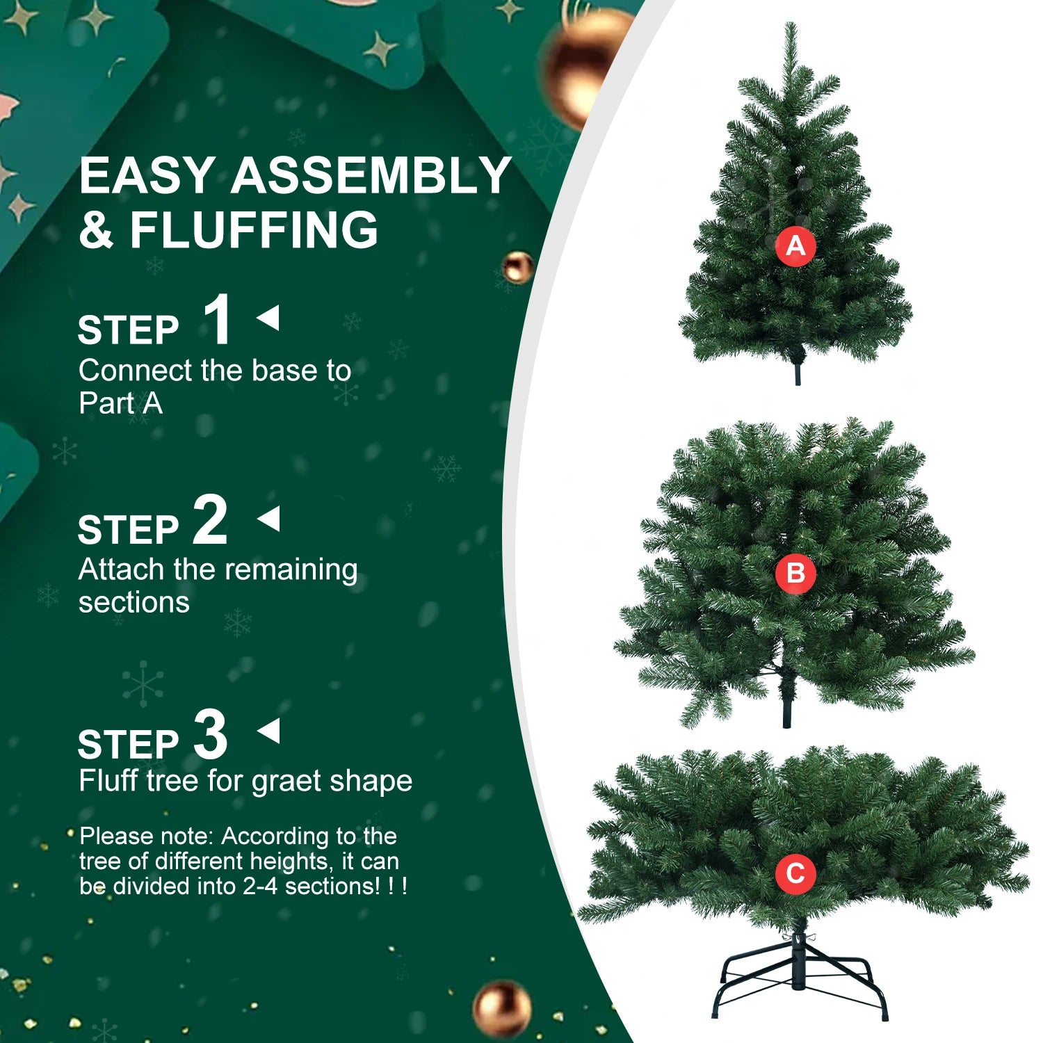 6ft~9ft Environmentally Friendly PVC Fireproof Christmas Tree, Easy to Assemble, Suitable for Home, Shopping Malls and Offices