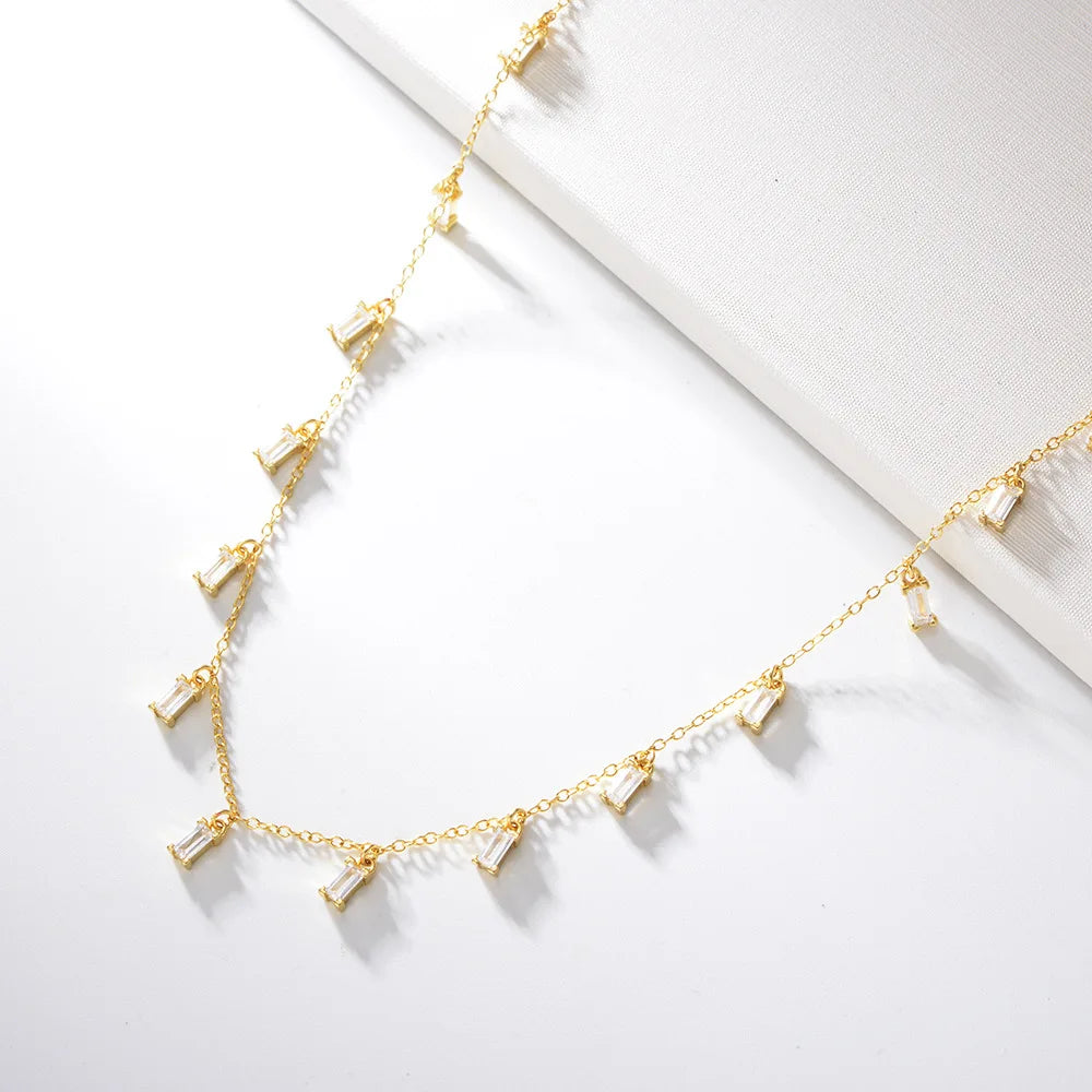 LN0620 UTOP 925 Sterling Silver Gold Rectangle Shape Zirconia Necklace for Women